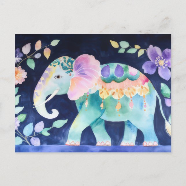 Abstrakte Aquarell Illustration eines Elefanten Vykort (Framsida)