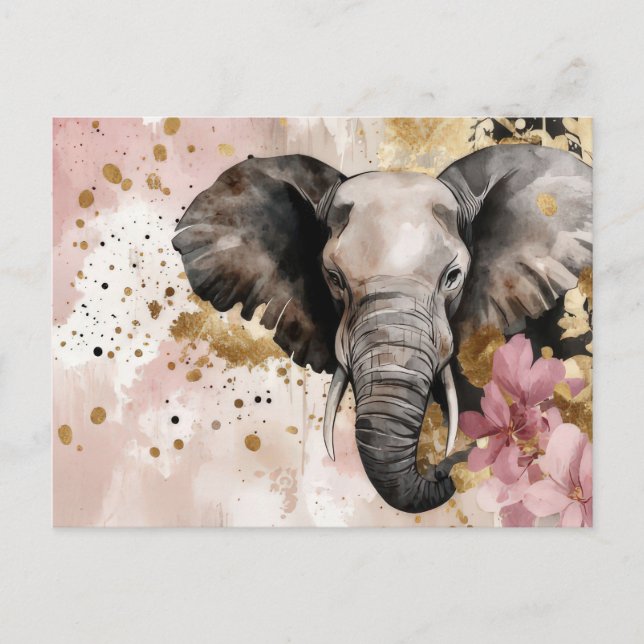 Abstrakte Aquarell Illustration eines Elefanten Vykort (Framsida)