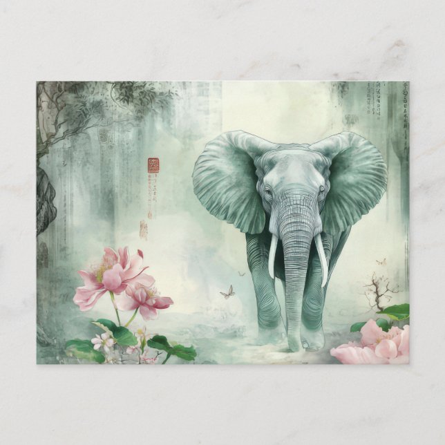 Abstrakte Aquarell Illustration eines Elefanten Vykort (Framsida)