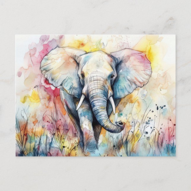 Abstrakte Aquarell Illustration eines Elefanten Vykort (Framsida)