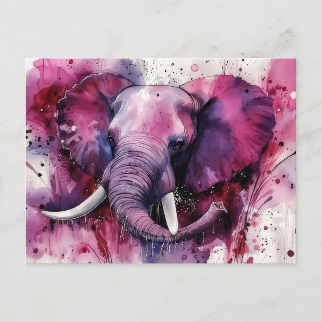 Abstrakte Aquarell Illustration eines Elefanten Vykort (Framsida)