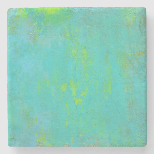 Abstrakten Aqua Grönt, Lime and Brown Ochre Grunge Underlägg Sten (Framsidan)