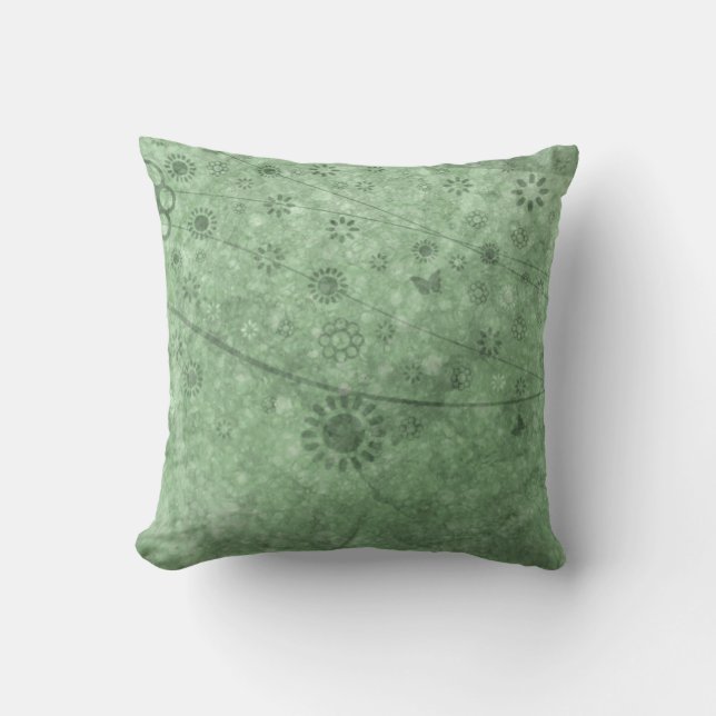 Abstrakten Aqua Retro Flowers och Butterflies Kudde (Framsida)