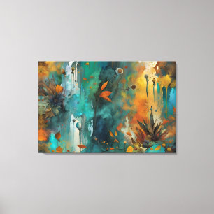 Abstrakten Autumn Harvest Teal Rust Guld Canvastryck