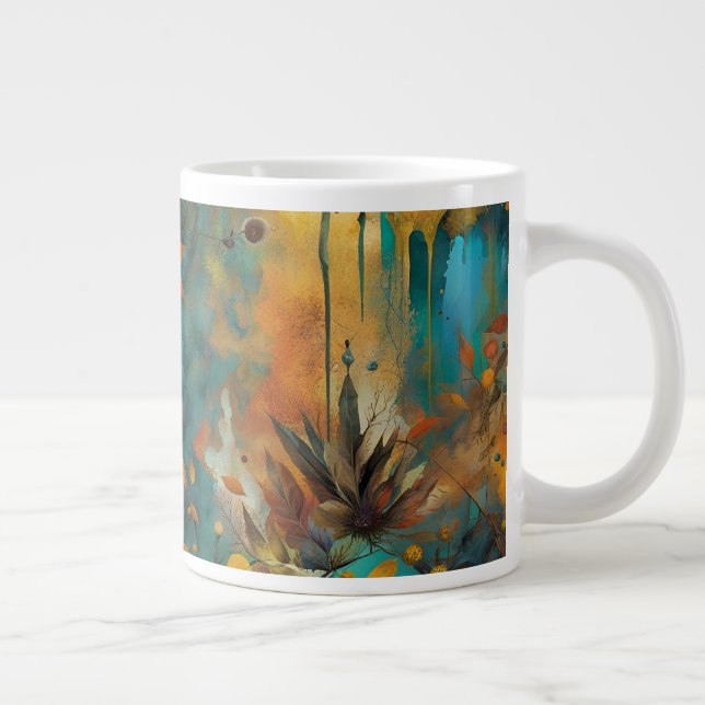 Abstrakten Autumn Harvest Teal Rust Guld Jumbo Mugg (Höger)