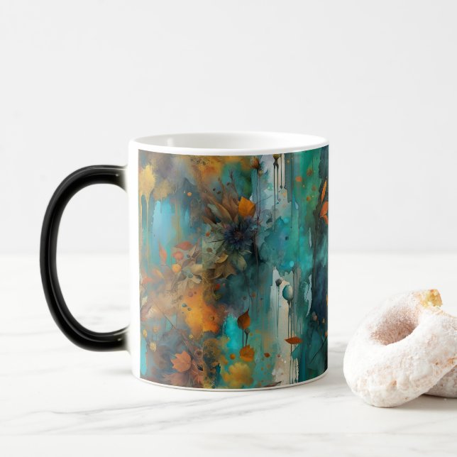 Abstrakten Autumn Harvest Teal Rust Guld Magisk Mugg (Med munk)
