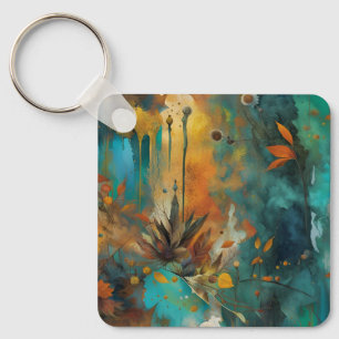 Abstrakten Autumn Harvest Teal Rust Guld Nyckelring
