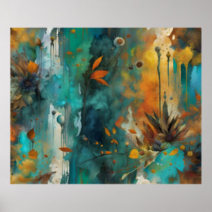 Abstrakten Autumn Harvest Teal Rust Guld Poster