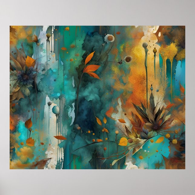 Abstrakten Autumn Harvest Teal Rust Guld Poster (Framsidan)