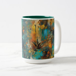 Abstrakten Autumn Harvest Teal Rust Guld Två-Tonad Mugg