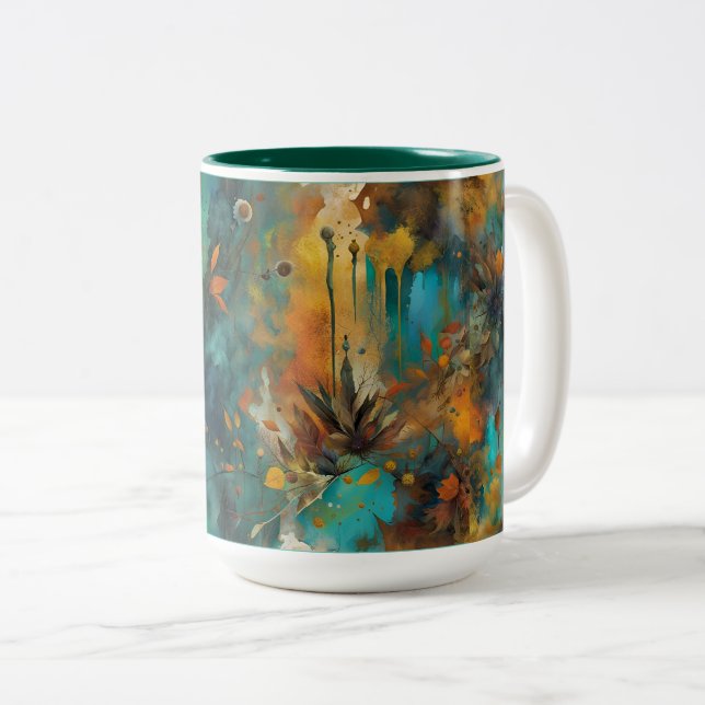 Abstrakten Autumn Harvest Teal Rust Guld Två-Tonad Mugg (Framsida höger)