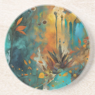 Abstrakten Autumn Harvest Teal Rust Guld Underlägg