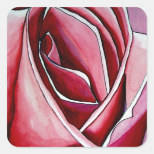 abstrakten av makroblommans vattenfärg i rosa ros fyrkantigt klistermärke