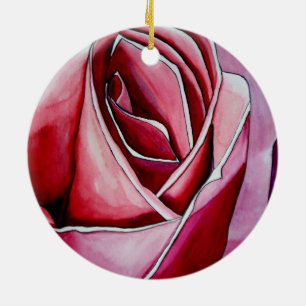 abstrakten av makroblommans vattenfärg i rosa ros julgransprydnad keramik