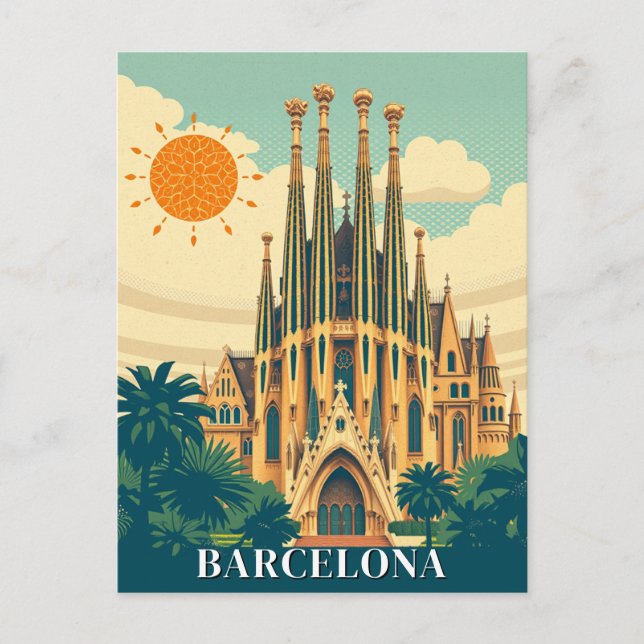 Abstrakten Barcelona Spain Retro Travel Vykort (Framsida)
