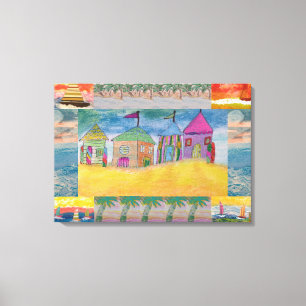 Abstrakten Beach Huts Canvastryck