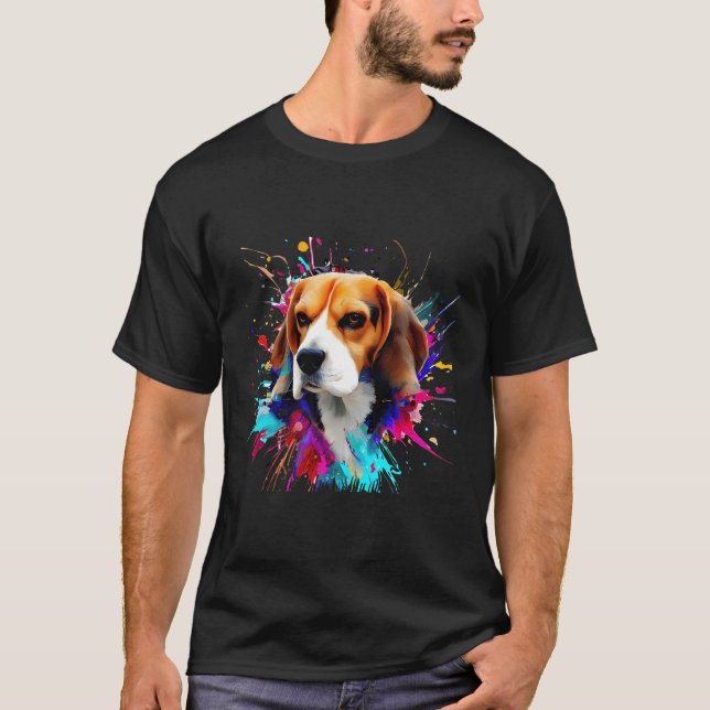 Abstrakten Beagle Art Paint Stänk, färgstark Hund T Shirt (Framsida)
