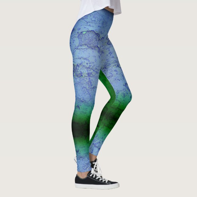 Abstrakten Blå & Gröntar Leggings (Höger)