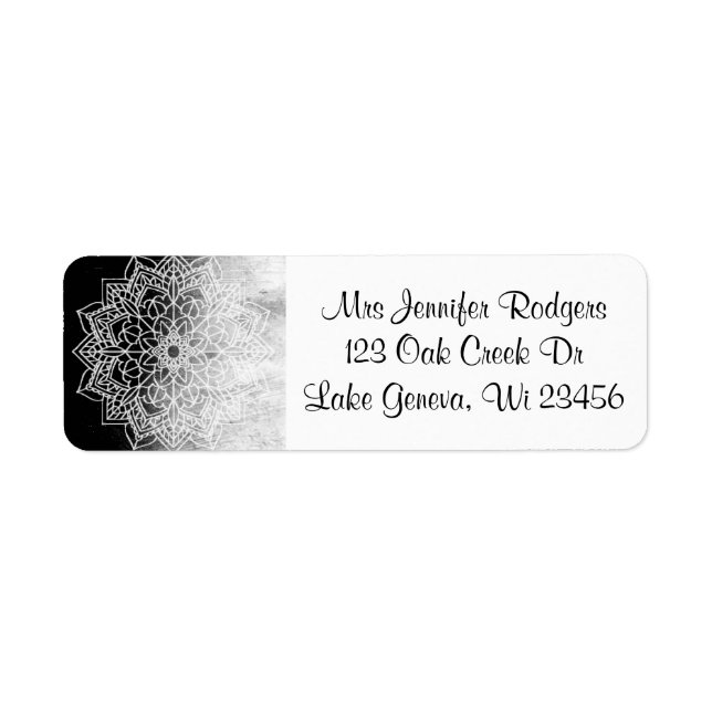 Abstrakten Black and White Mandala Returadress Etikett (Framsidan)