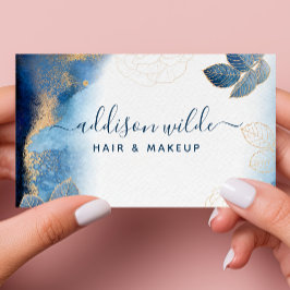 Abstrakten Blått Guld vattenfärg Botaniskt Löv Visitkort