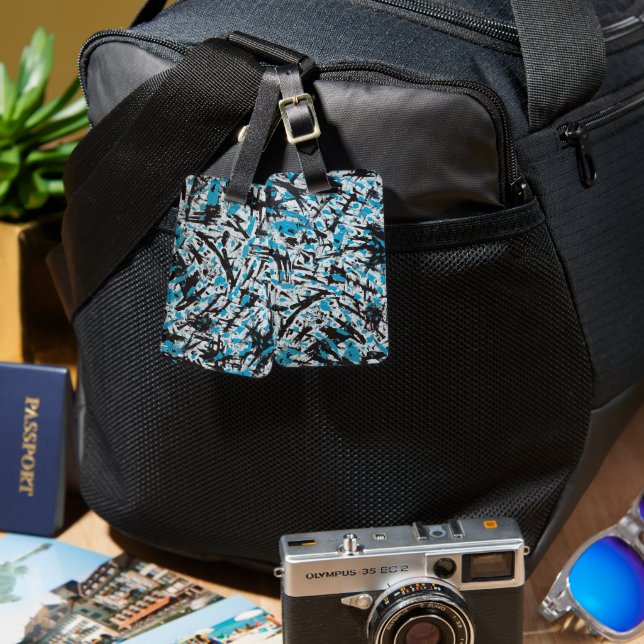 Abstrakten Blått och svart penselavtryck Bagagebricka (Fram & Baksida)