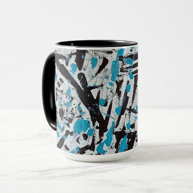 Abstrakten Blått och svart penselavtryck Mugg (Framsida vänster)