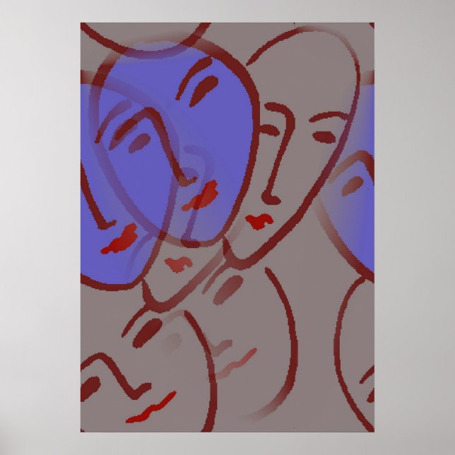 Abstrakten Blue Ansikte Poster (Framsidan)