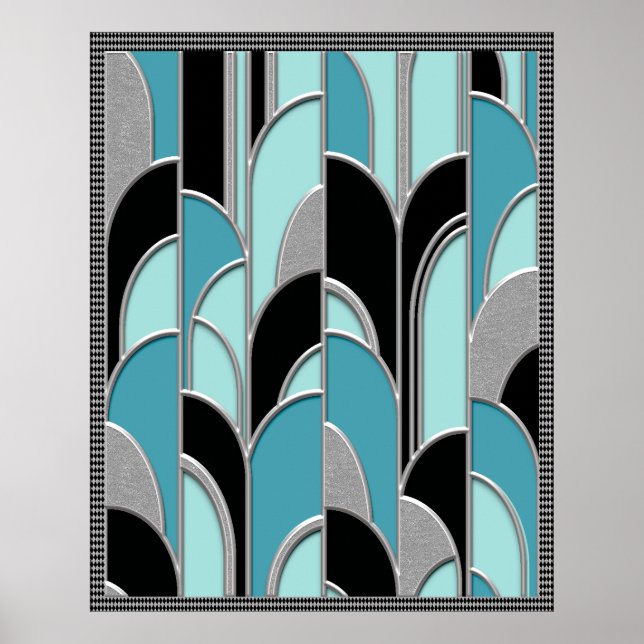 Abstrakten Blue Art Deco Stil Poster (Framsidan)