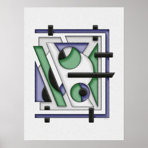 Abstrakten Blue Bauhaus med minimal Grönt Poster