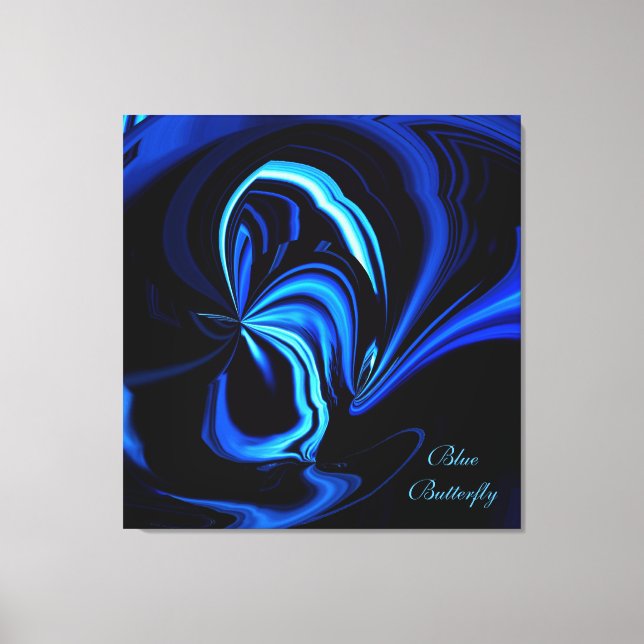 Abstrakten Blue Butterfly Wrapped Canvas Skriv ut (Framsida)