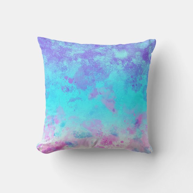 Abstrakten Blue Lila Rosa Paint Stänk Pastel  Kudde (Framsida)