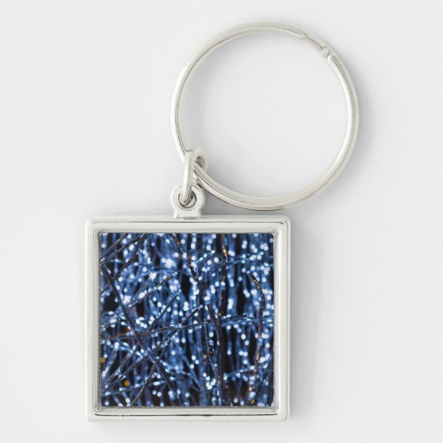 Abstrakten Blue Ljus Fyrkantig Silverfärgad Nyckelring (Framsidan)