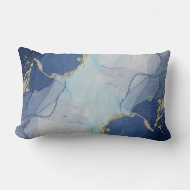Abstrakten Blue och Guld Agate Lumbarkudde (Framsida)