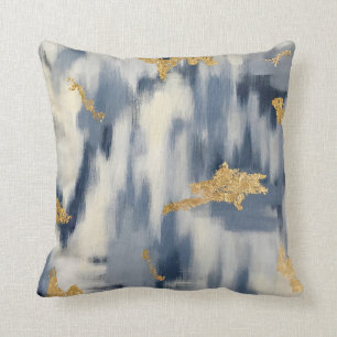 Abstrakten Blue och Guld Ikat Kudde