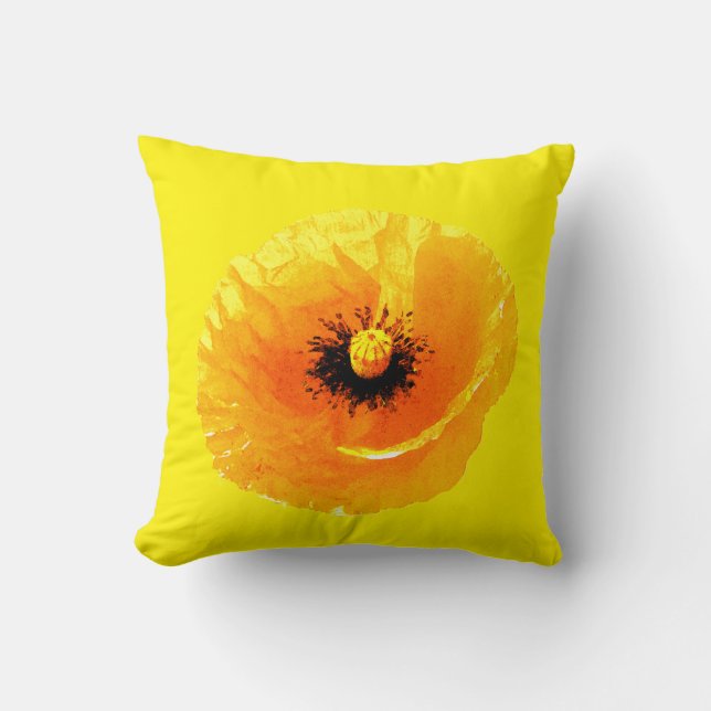 Abstrakten Bröllop i Bright Gult Poppy Flower Blom Kudde (Framsida)