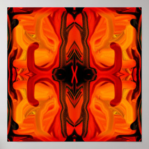 Abstrakten Brun penselform med färgstark Orange Poster
