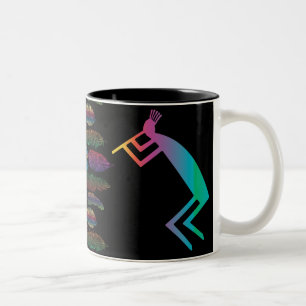 Abstrakten Cave Kokopelli med färgämnen Två-Tonad Mugg