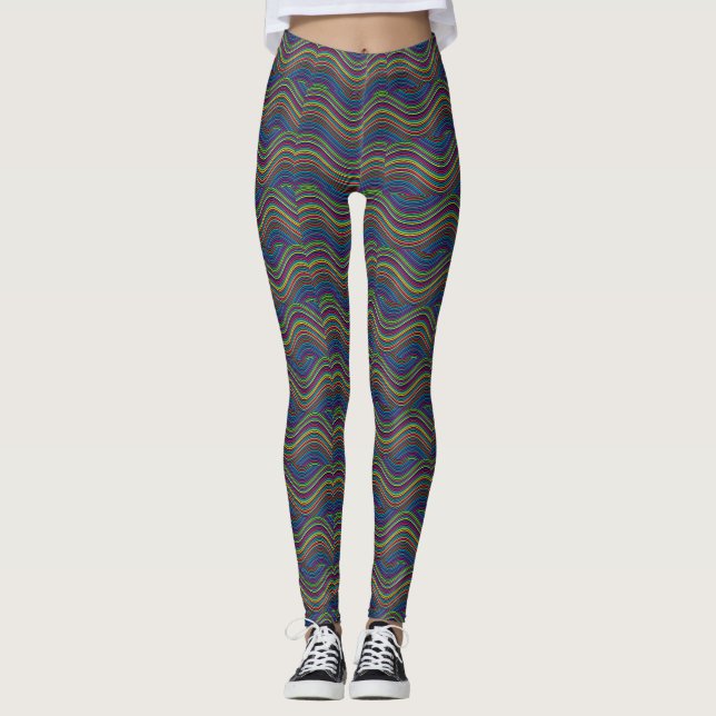 Abstrakten coola Vågigt linjeart Thunder_Cove Leggings (Framsida)