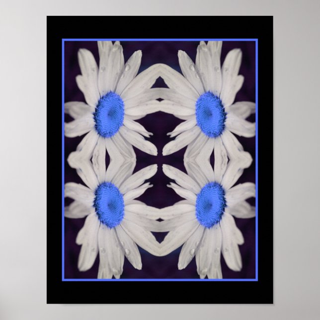Abstrakten daisy Flower Blue Center Raindros Poster (Framsidan)