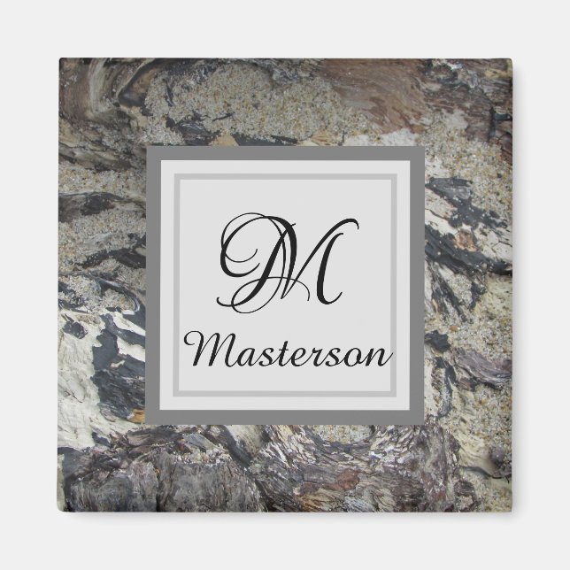 Abstrakten "Driftwood Photo Beach" Earth Tone Mono Magnet (Framsidan)