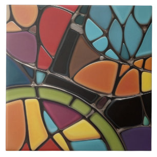 Abstrakten Earth Luft Fire Faux Stached Glass Mosa Kakelplatta