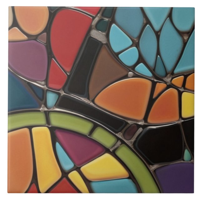 Abstrakten Earth Luft Fire Faux Stached Glass Mosa Kakelplatta (Framsidan)