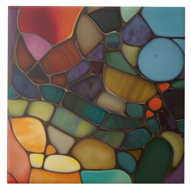 Abstrakten Earth Luft Fire Faux Stached Glass Mosa Kakelplatta (Framsidan)