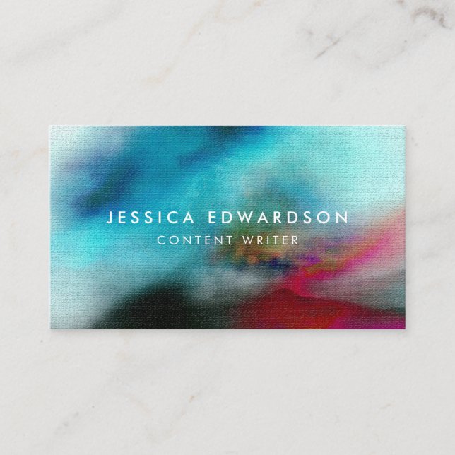 Abstrakten elegant blå och röd vattenfärg visitkort (Framsida)