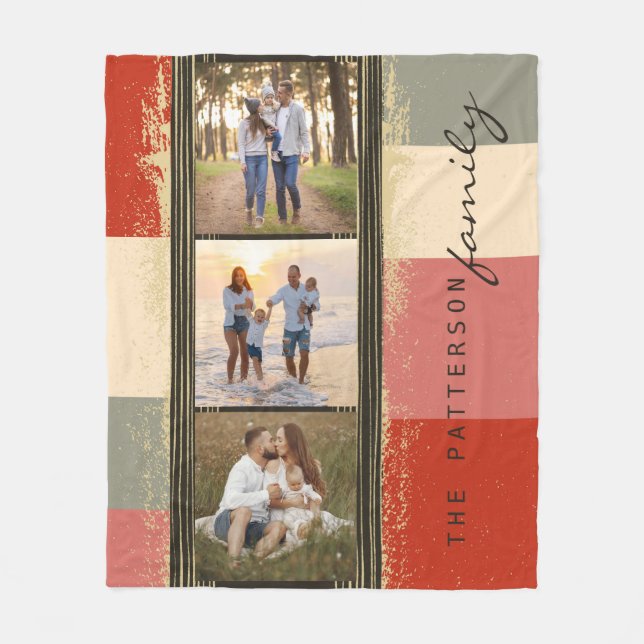 Abstrakten Family Namn 3 Photo Collage Rustic  Fleecefilt (Framsidan)