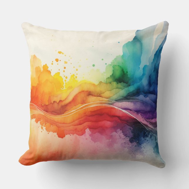 Abstrakten Färgade regnbåge, vattenfärg, penshstro Kudde (Framsida)