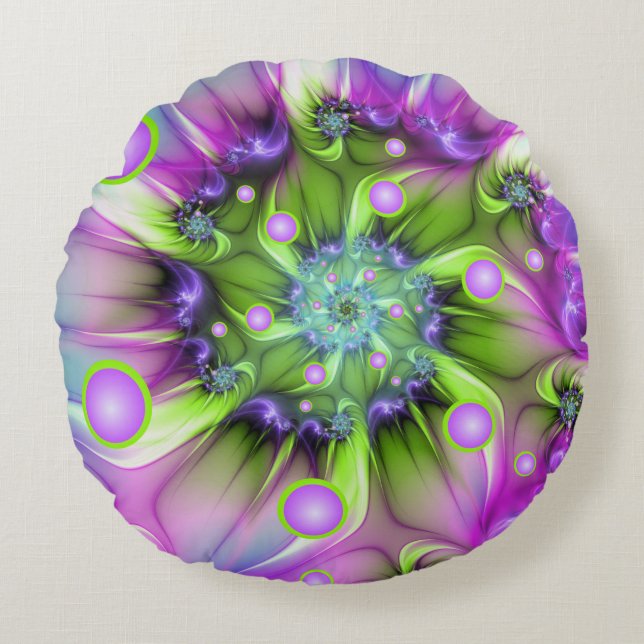 Abstrakten Färgformer i runda former i Spiral,  Fr Rund Kudde (Framsidan)