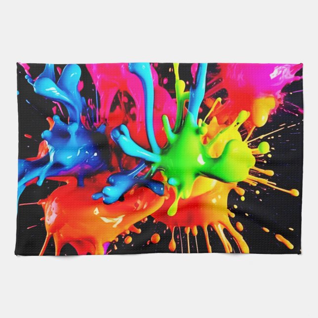 Abstrakten Färgfull Stänk Kökshandduk (Horisontell)