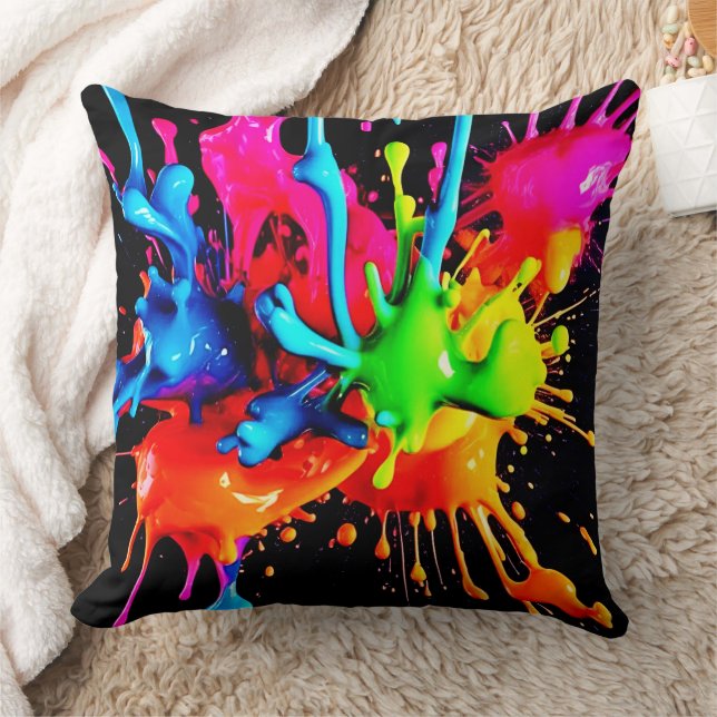 Abstrakten Färgfull Stänk Kudde (Filt)