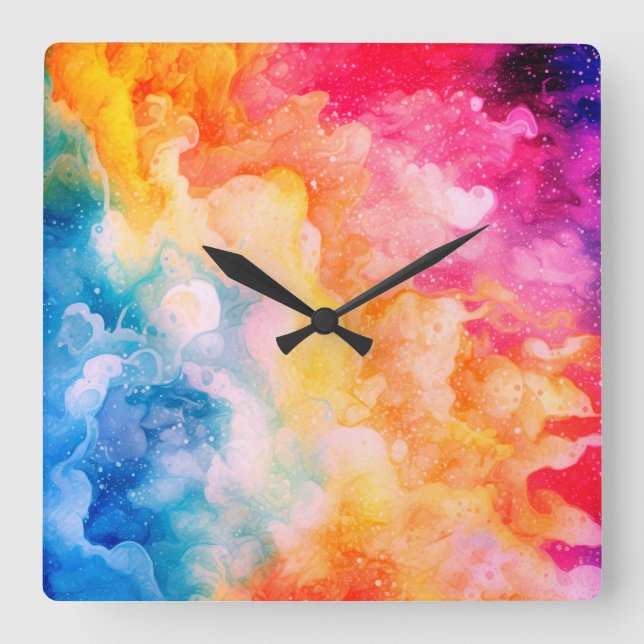 Abstrakten Färgvatten för regnbågskluster Fyrkantig Klocka (Framsida)
